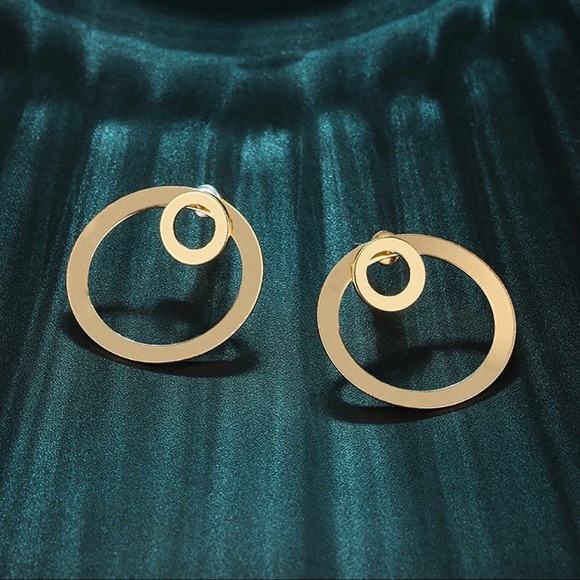 Gold Circle Studs w/Larger Circle Earring Jackets - Picture 2 of 8